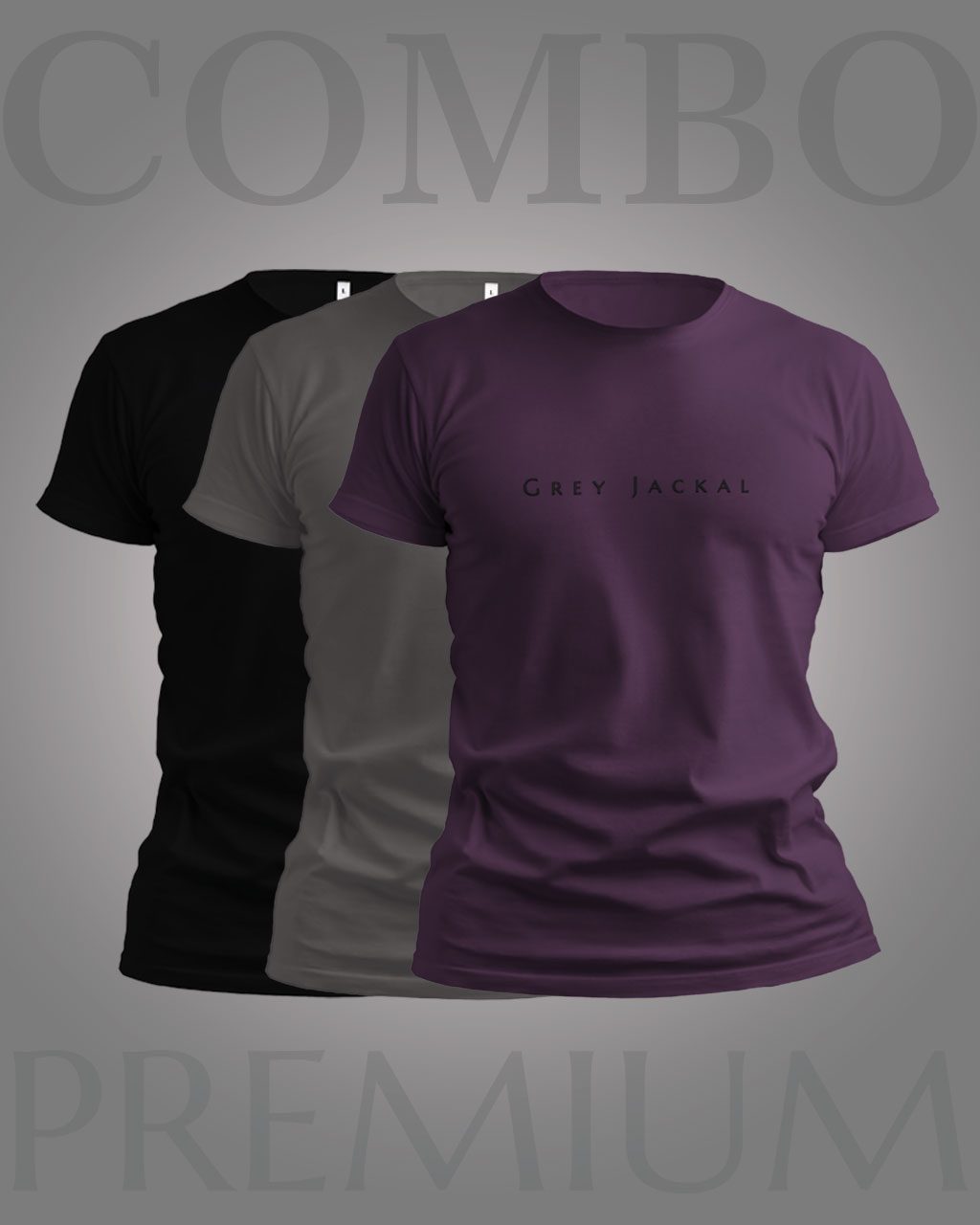 Premium Classic Pack of 3 T-Shirts, Black Grey Purple
