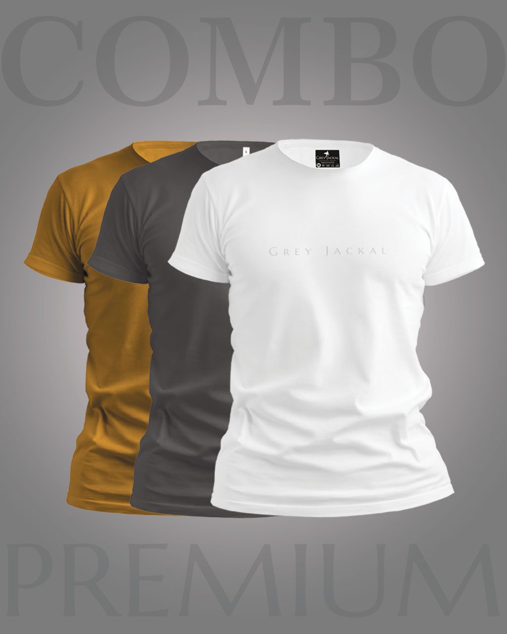 Premium Classic Pack of 3 T-Shirts, White Grey yellow