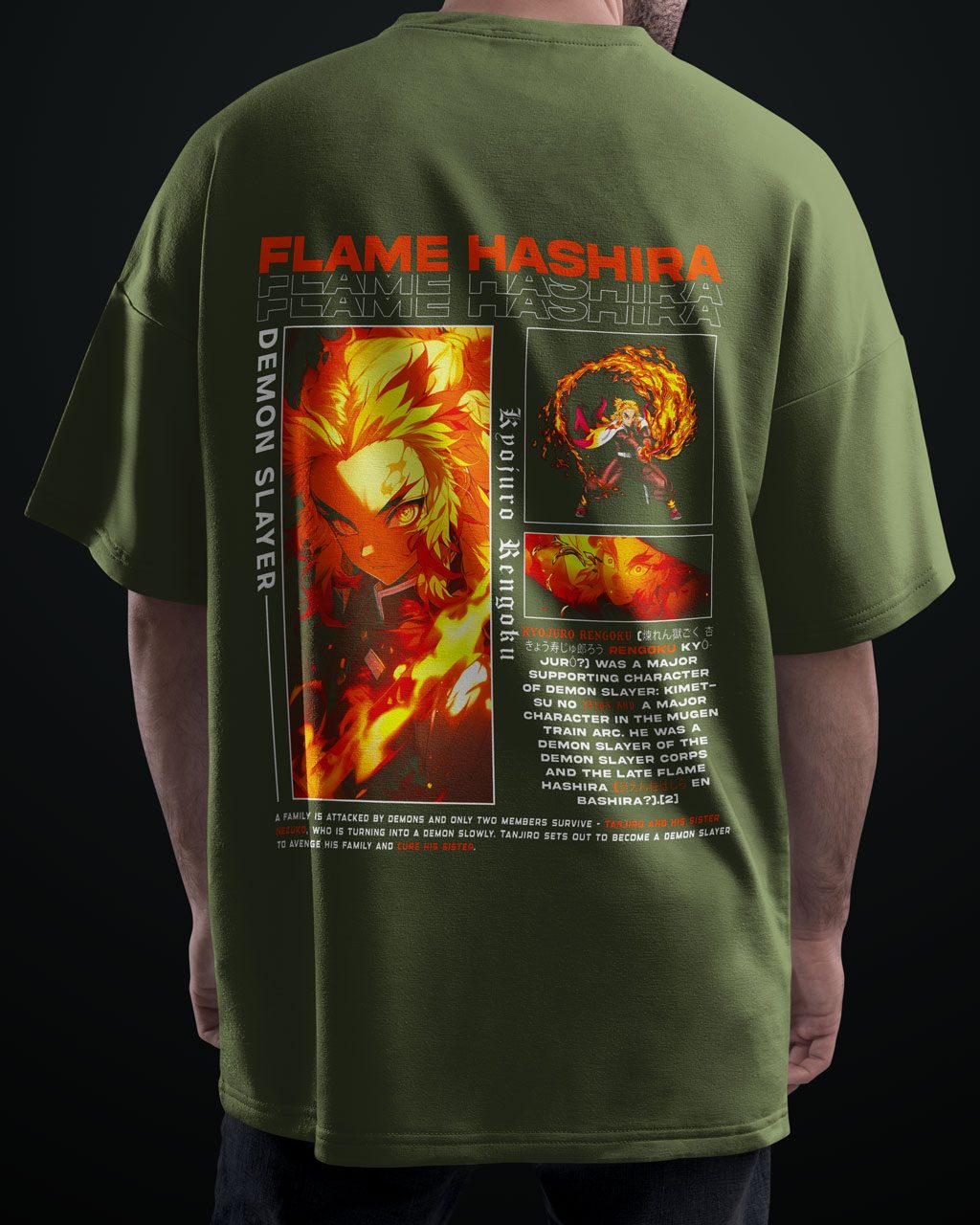 Flame Hashira Demon Slayer Premium Anime Oversized T-Shirt – Avoid Boring Fits - Image 2